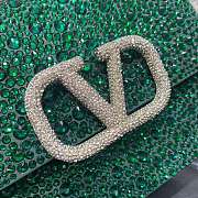 Valentino Small Vsling Shiny Calfskin Shoulder Bag With Crystal Embellishments Green - 2