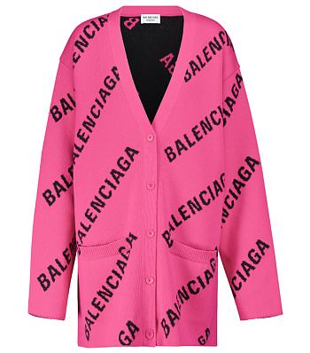 BALENCIAGA Logo cotton-blend cardigan pink