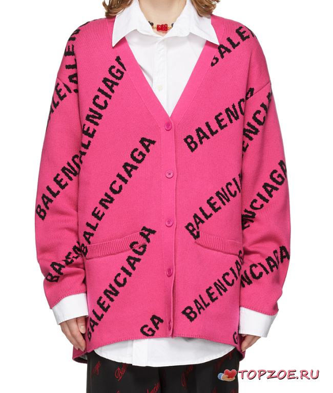 Balenciage Pink Allover Logo Cardigan - 1
