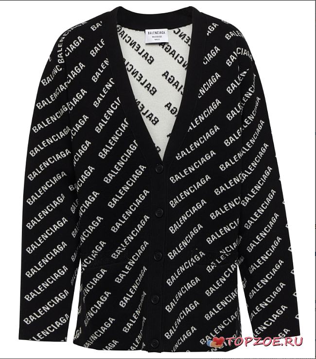 BALENCIAGA Logo Jacquard Cotton-blend Cardigan Black - 1
