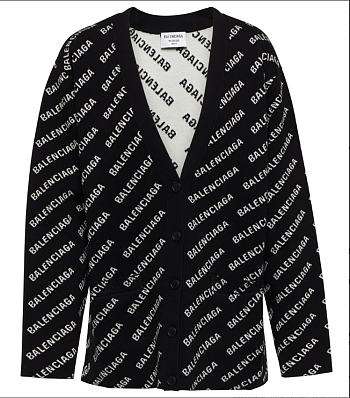 BALENCIAGA Logo Jacquard Cotton-blend Cardigan Black