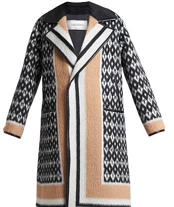 VALENTINO Logo-Print Fuzzy Wool Coat