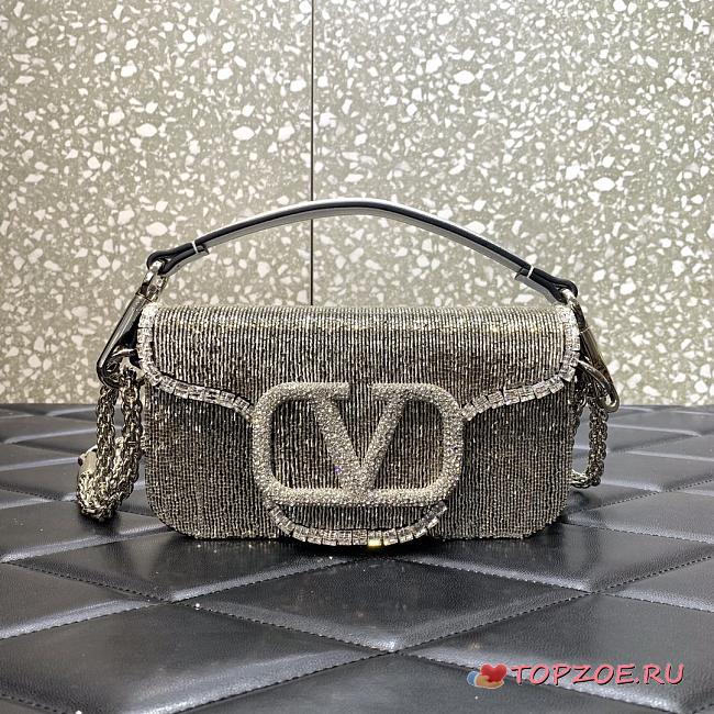 Valentino Garavani Locò Crystal-embellished Leather Shoulder Bag In Sliver - 1