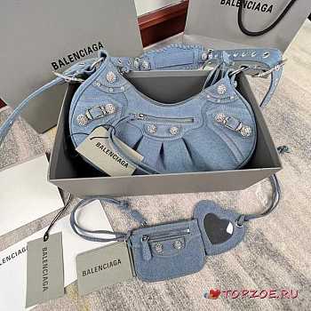 BALENCIAGA SMALL LE CAGOLE DENIM SHOULDER BAG