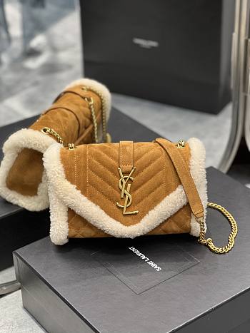 YSL Envelope Small Suede&Shearling Shoulder Bag