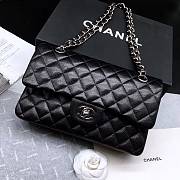 CHANEL Caviar Quilted Medium Double Flap Silver-tone Bag Black - 1