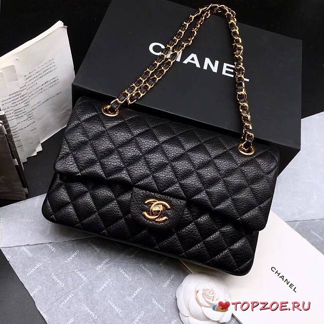 CHANEL Caviar Quilted Medium Double Flap Gold-tone Bag Black - 1