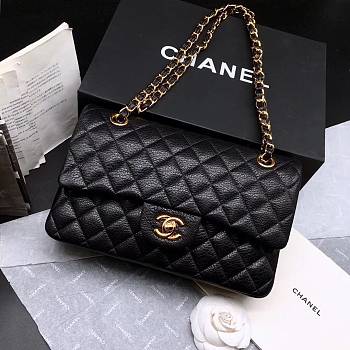 CHANEL Caviar Quilted Medium Double Flap Gold-tone Bag Black