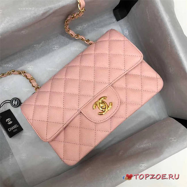 CHANEL Caviar Quilted Medium Double Flap Gold-tone Bag Pink - 1