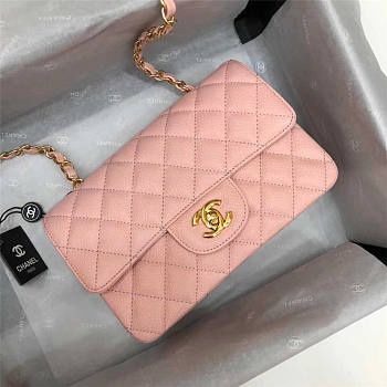 CHANEL Caviar Quilted Medium Double Flap Gold-tone Bag Pink