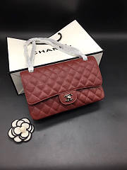 CHANEL Caviar Quilted Medium Double Flap Silver-tone Bag Red - 1