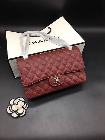 CHANEL Caviar Quilted Medium Double Flap Silver-tone Bag Red