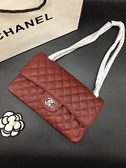 CHANEL Caviar Quilted Medium Double Flap Silver-tone Bag Red - 3