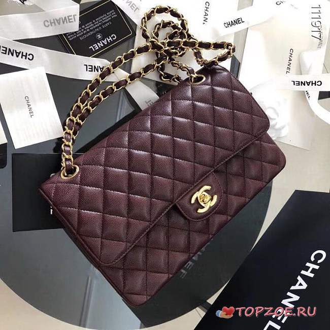 CHANEL Caviar Quilted Medium Double Flap Gold-tone Bag Red - 1