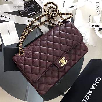 CHANEL Caviar Quilted Medium Double Flap Gold-tone Bag Red