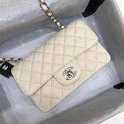 CHANEL Caviar Quilted Medium Double Flap Sliver-tone Bag White - 1
