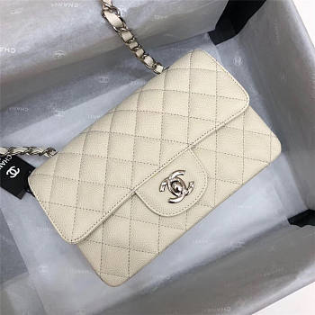 CHANEL Caviar Quilted Medium Double Flap Sliver-tone Bag White