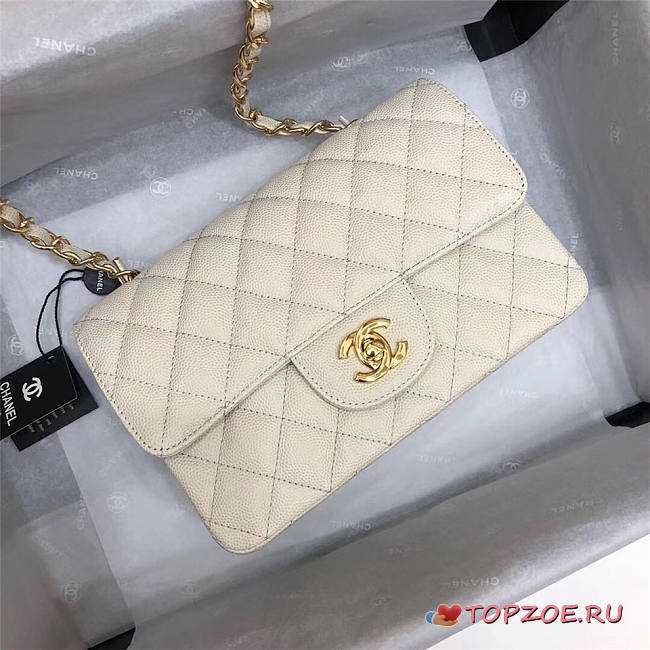 CHANEL Caviar Quilted Medium Double Flap Gold-tone Bag White - 1