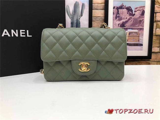 CHANEL Caviar Quilted Medium Double Flap Gold-tone Bag Green - 1