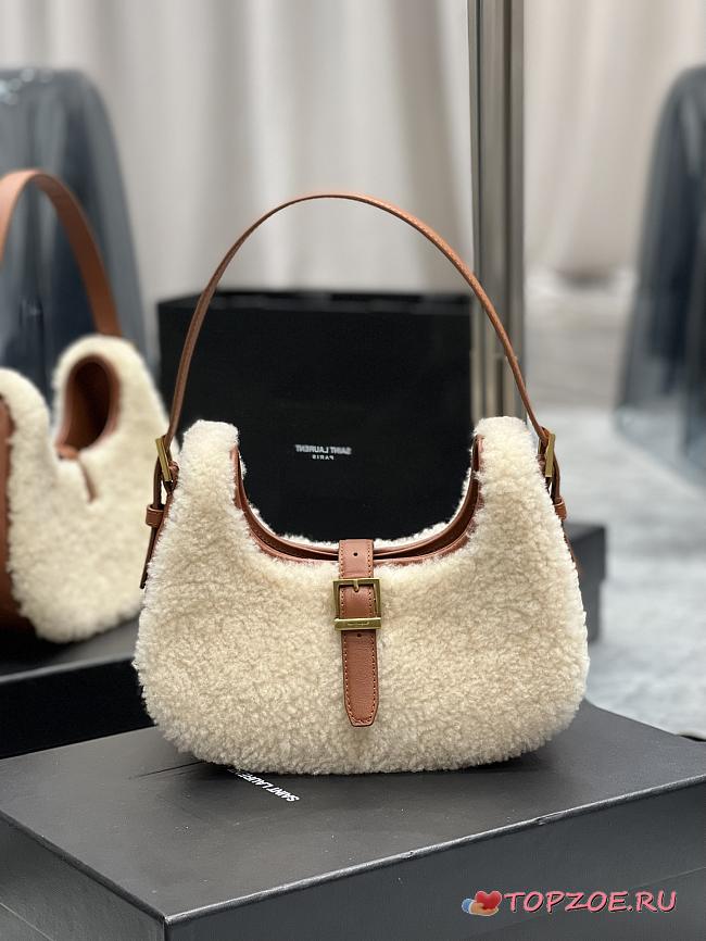 YSL LE FERMOIR Hobo Shouder Bag Softwool Brown  - 1