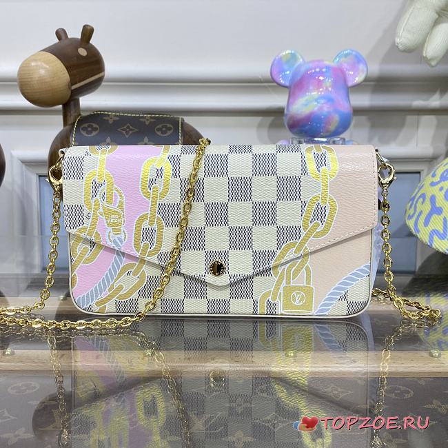 LV Félicie Pochette Damier Azur N40466 21x12x3cm - 1