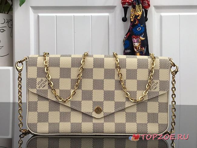 LV FÉLICIE POCHETTE DAMIER WHITE PINK  M61276S – SIZE 21 X 12 X 3CM - 1