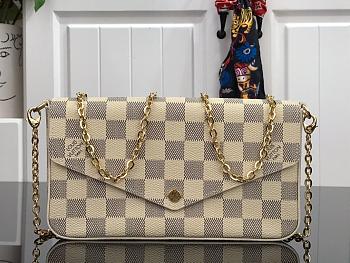 LV FÉLICIE POCHETTE DAMIER WHITE PINK  M61276S – SIZE 21 X 12 X 3CM