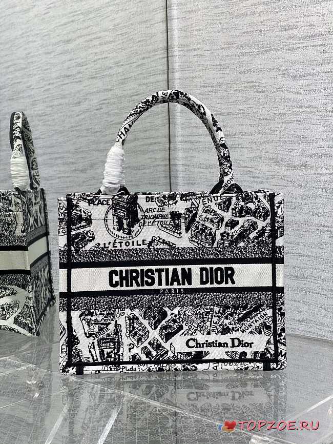 Small Dior Book Tote White and Black Plan 26*8*22cm - 1