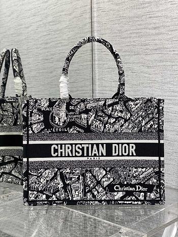 MEDIUM DIOR BOOK TOTE Black and White Plan de Paris Embroidery 36*18*28cm
