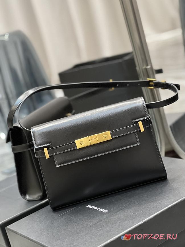 YSL Manhattan Leather Shoulder Bag In Crema Soft black 24x17.5x6cm - 1