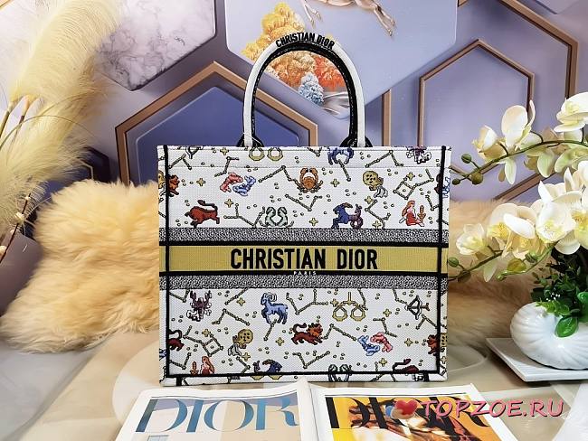 Dior Pixel Zodiac Canvas Tote White, Cotton 41.5X35X18CM - 1