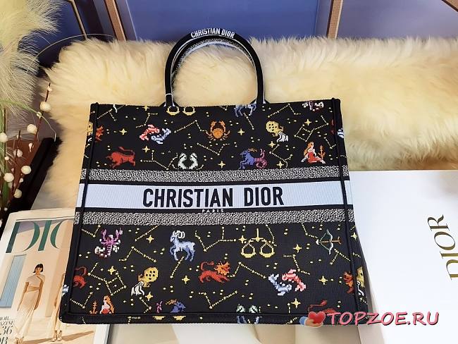 Dior Pixel Zodiac Canvas Tote black, Cotton01 41.5X35X18CM - 1