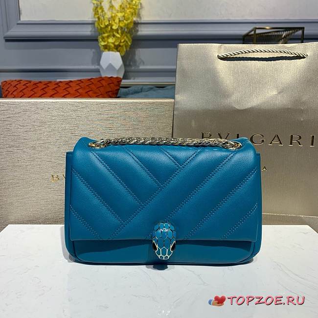 Bvlgari Serpenti Cabochon Deep Jade Calf Leather And Enamel Shoulder Bag 22.5*15*10Cm - 1