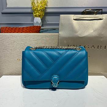 Bvlgari Serpenti Cabochon Deep Jade Calf Leather And Enamel Shoulder Bag 22.5*15*10Cm