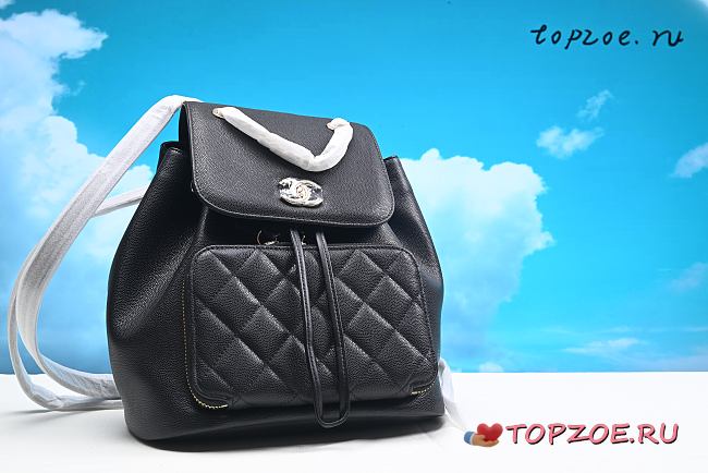 CHANEL GRAINED CALFSKIN GOLD-TONE METAL BACKPACK BLACK  W24 x H26 x D14cm - 1