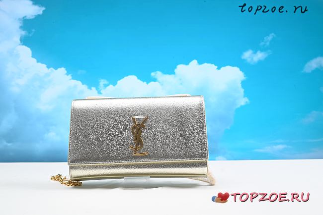YSL KATE SMALL CLUTCH BAG SMOOTH LEATHER SILVER 326076 Size 24 x 14.5 x 5 cm - 1