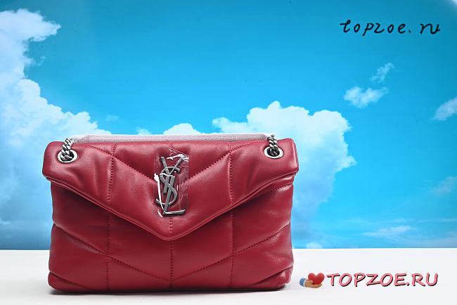 YSL LOULOU PUFFER  IN RED LAMBSKIN 577476 SIZE 29 x 17 x 11 CM - 1