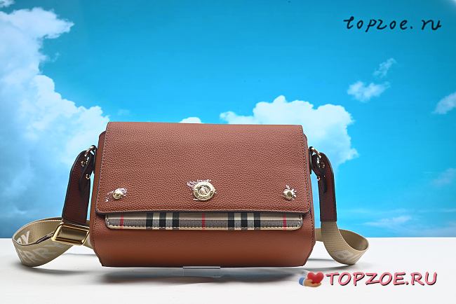Burberry Note Crossbody Bag Leather with Vintage Check Canvas Medium 25CM x 17CM x 9CM - 1