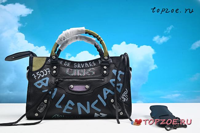 Balenciaga City Graffiti Classic Studs Bag Leather Small 30x20x10cm - 1