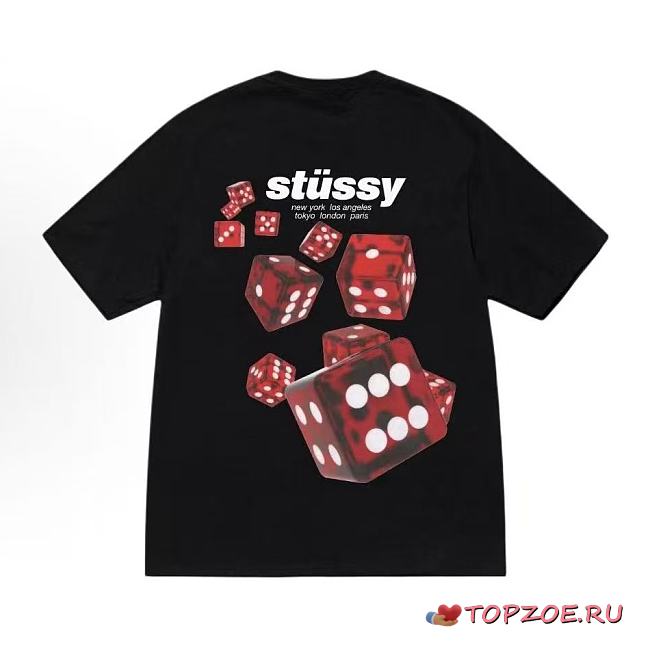 Camiseta de manga corta con cuello redondo y estampado de letras con dados de STUSSY Dice Print Letter Pattern Crew Neck Short Sleeve T-Shirt - 1