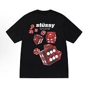 Camiseta de manga corta con cuello redondo y estampado de letras con dados de STUSSY Dice Print Letter Pattern Crew Neck Short Sleeve T-Shirt - 1
