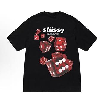 Camiseta de manga corta con cuello redondo y estampado de letras con dados de STUSSY Dice Print Letter Pattern Crew Neck Short Sleeve T-Shirt