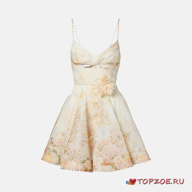 Vestido corto de tirantes finos con detalle de nudo frontal de Zimmermann Memento, estampado floral Rose Arbor. zimmermann memento twist front spaghetti strap mini dress rose arbor floral print - 1