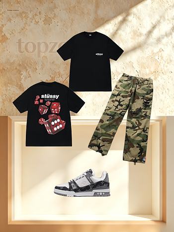 Camiseta de algodón STUSSY + Pantalones STUSSY + Zapatillas con monograma LV STUSSY cotton t-shirt + STUSSY TROUSERS + LV monogram sneakers