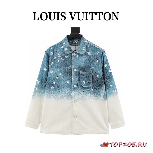 Chaqueta Estilo Camisa Denim con Monograma Efecto Galaxia Azul Louis Vuitton Louis Vuitton Blue Spray Monogram Denim Shirt Jacket - 1