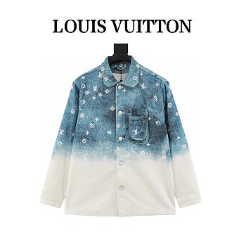 Chaqueta Estilo Camisa Denim con Monograma Efecto Galaxia Azul Louis Vuitton Louis Vuitton Blue Spray Monogram Denim Shirt Jacket