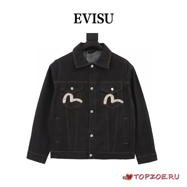 Chaqueta Denim con Bordado de Flor Japonesa y Kamon Evisu Evisu Kamon Flower Embroidered Denim Jacket - 1