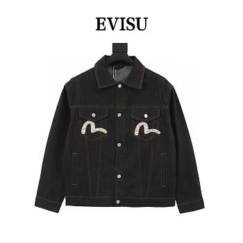 Chaqueta Denim con Bordado de Flor Japonesa y Kamon Evisu Evisu Kamon Flower Embroidered Denim Jacket
