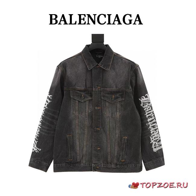Chaqueta Denim Lavada con Estampado Estilo Gótico Sánscrito Balenciaga Balenciaga Printed Washed Denim Jacket - 1