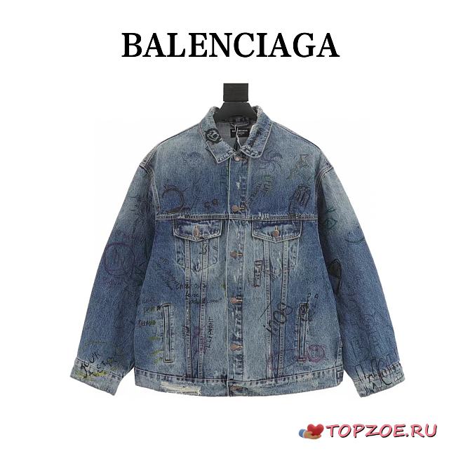 Chaqueta Denim Lavada con Grafitis Pintados a Mano Balenciaga Balenciaga Hand-Painted Graffiti Washed Denim Jacket - 1